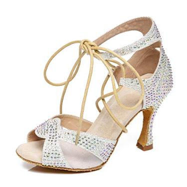 Imagem de Minishion Sapatos de dança de salão rinissões brilhantes L452, Prata, 8.5