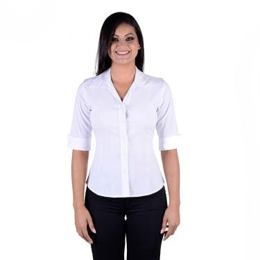 Imagem de Camisete Feminina Profissional Manga 3/4 Tecido de Poplim - Branca