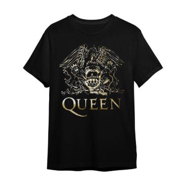 Imagem de Camiseta Plus Size Queen Dourado Preta Banda De Rock Unissex