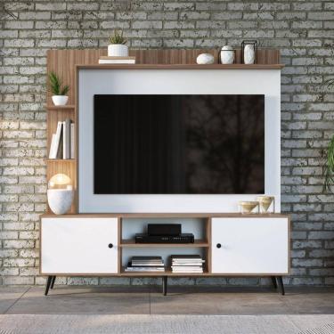 Imagem de Rack com Painel para TV até 50 Polegadas Retrô 2 Portas Quiditá Branco/Montana