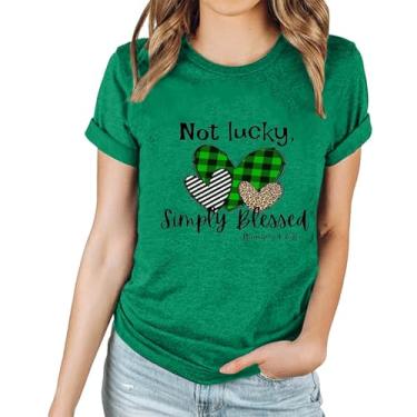 Imagem de Camisetas de Dia de São Patrício para mulheres, moletom com bandeira de trevo, blusa de manga curta, blusas e tops de verão, Camisetas femininas Green St Patricks, XXG