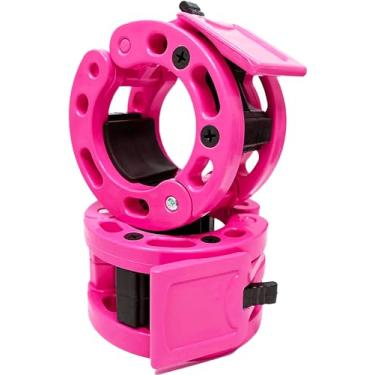 Imagem de Clout Fitness Grampos de barra olímpicos coleiras de liberação rápida par de clipes de peso de bloqueio serve para barra de 5 cm para halterofilismo rosa
