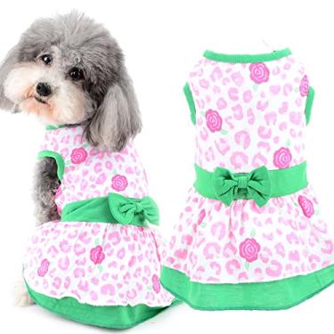 Imagem de Ranphy Vestidos de cachorro para cães pequenos vestido de princesa filhote primavera menina cão gato roupas colete vestido com laço fofo cachorro padrão floral saia camisa festa fantasia aniversário