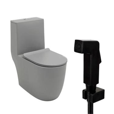 Imagem de Kit Vaso Sanitário Monobloco Amazonita e Ducha Higiênica para Banheiro Jacuí - Cinza e Preto