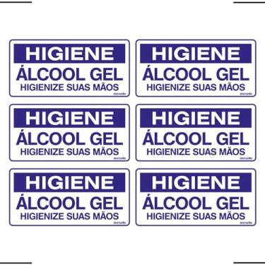 Imagem de Combo 6 Placas De Sinalização Higiene Álcool Gel Higienize Suas Mãos 20x10 Ekomunike - P-37/1 F9e