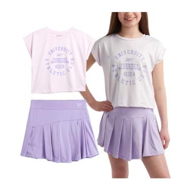 Imagem de Reebok Conjunto de saia ativa para meninas – Camiseta de desempenho de 2 peças e saia atlética – Conjunto de saia de tênis plissada para meninas (7-12), Neblina lavanda clara, 7
