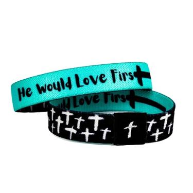 Imagem de Truthful Lips Pulseiras elásticas W.W.J.D – Pulseiras WWJD – He Would Love First Bracelet – Pulseiras WWJD 1 pacote – Pulseiras de versículo da Bíblia – Pulseiras WWJD para meninas adolescentes – Pulseiras What Would Jesus Do 1 single – Pulseiras HWLF – Pulseiras HWLF 1 pacote, Borracha, Sem pedras 