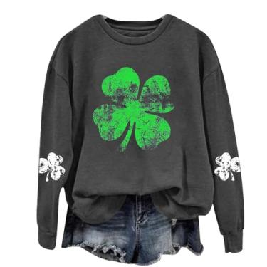 Imagem de Camisetas femininas do Dia de São Patrício com capuz de trevo verde St Patricks Top Lucky Irish Blessed, Cinza escuro - A, M