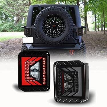 Imagem de WOLFSTORM Luz traseira de LED adequada para Jeep Wrangler JK/JKU 2007-2018 JK/JKU 2007-2018 substituição de luzes traseiras de LED, 1 par (lente fumê preta)