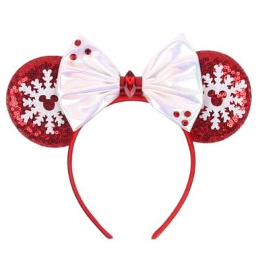 Imagem de Christmas Mouse Ears Headband Peppermint Snowflakes Hairband Sequin Bow Hair Hoop Headpiece for Party Favors