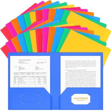Imagem de Fun Storage Pacote com 24 pastas de plástico com dois bolsos, 2 pastas de bolso, 6 cores sortidas, tamanho carta, pastas coloridas resistentes com 2 porta-cartões de visita para escritório em casa e