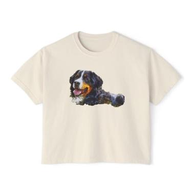 Imagem de Bernese Mountain Dog #2 - Camiseta feminina grande quadrada, Marfim, GG Plus Size
