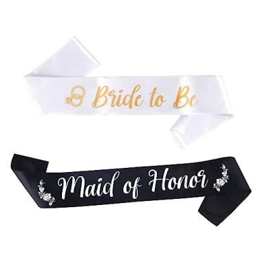 Imagem de Conjunto de faixas Bride to Be & Maid of Honor - Pacote de faixa de festa de casamento | Festa de despedida de solteira faixas de dama de honra tribo tribo decoração de chá de panela lembrancinhas