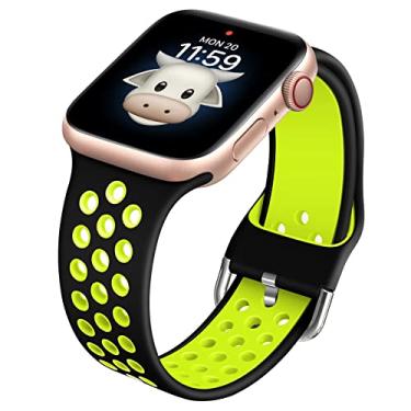 Imagem de BlackPro Pulseira para Apple Watch para crianças, pulseira de silicone à prova d'água para meninos meninas, compatível com Apple Watch Series 7/6/5/4/3/2/1/SE 38 mm 40 mm 41 mm e 42 mm 44 mm 45 mm (42/44/45 mm, preto e amarelo)