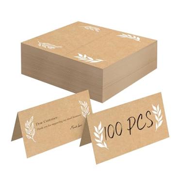 Imagem de 100 cartões kraft, pequenos cartões de barraca em branco, cartões de assento delicados, cartões de nome rústicos, cartões de acompanhantes para casamento, mesa, jantares, recepções (5 cm x 9 cm,