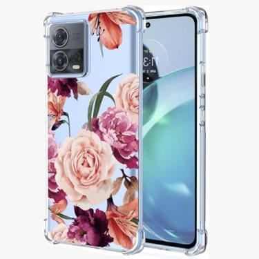 Imagem de Sidande Capa para Moto G72, Motorola G72 XT2255-1 Capa para meninas e mulheres, capa protetora de telefone fina em TPU flexível e floral transparente para Motorola Moto G72 4G flor roxa