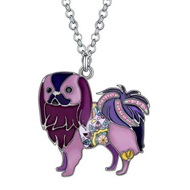 Imagem de WEVENI Colar de liga de esmalte japonês, queixo, cachorrinho, pingente, joias para animais de estimação, design de presentes para mulheres e mulheres (roxo)