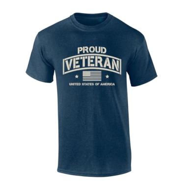 Imagem de Trenz Shirt Company Camiseta masculina de manga curta Proud Veteran United States of America, Azul-marinho mesclado, XXG