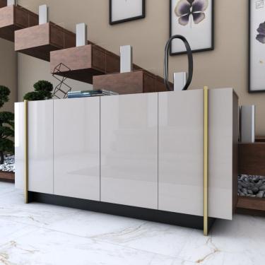 Imagem de Balcão Buffet Balneário Camboriú 4 Portas 2 Prateleiras Off White/Dourado - Panorama Móveis