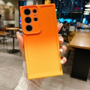 Imagem de Capa gradiente de silicone líquido para Samsung S24 S23 S22 S21 S20 Ultra FE S10 S9 S8 Plus Note 20 Ultra 10 Plus 9 Acessórios de telefone, amarelo laranja, para Samsung S23 PLUS