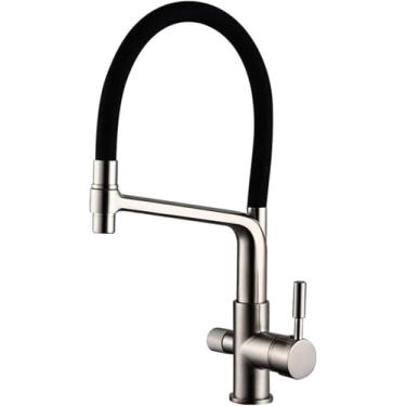 Imagem de Torneiras de cozinha de 3 vias, torneiras para beber, filtro removível, pia, purificador de água, estilo moderno, latão, 360 °, bico giratório, prata