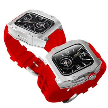 Imagem de Giecun Nova capa de metal resistente compatível com Apple Watch de 45 mm e 44 mm para iWatch séries 9, 8, 7 (45 mm), SE 6, 5, 4 (44 mm), capa protetora militar masculina de liga metálica com pulseira