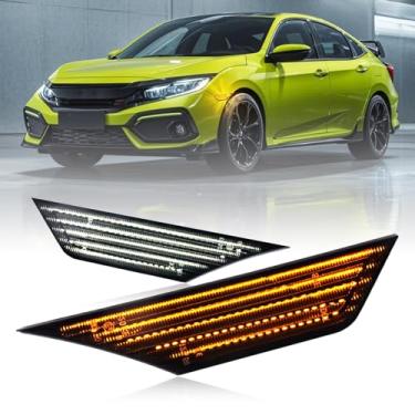 Imagem de Nrgedzam Luzes de LED laterais para Honda Civic 2016-2020 Sinais de seta dianteiros Marcadores laterais Cívicos 10ª geração, sequenciais, âmbar e branco, 2 peças