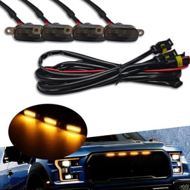 Imagem de MLAHUIER 4 peças de luzes LED para churrasqueira, lâmpadas de acabamento de para-choque da grade dianteira do carro, luzes LED âmbar brilhante com chicote de fiação, compatível com F150 F250 F350