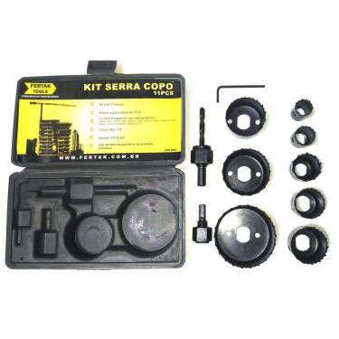Imagem de Serra copo para madeira kit com 11 pcs maleta fertak