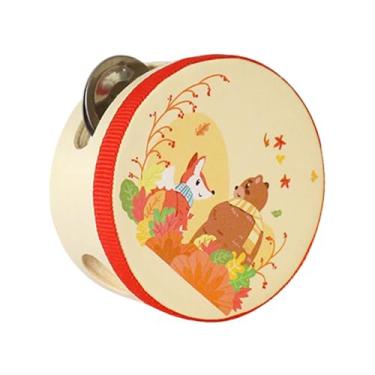 Imagem de rockible Tamborim de madeira Tamborim de mão Tamborim de mão Sino Instrumento musical Brinquedo educativo para crianças Dançando Festa Concerto Presentes, Urso, 10cm
