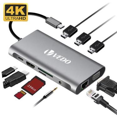 Imagem de Adaptador Hub Cabo Thunderbolt 3 Hdmi Tipo C Usb 3.0 P 10 Em 1 - Vedo