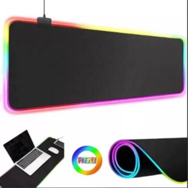 Imagem de Mouse Pad Gamer Grande Speed Borda Led 7 Coolor Rgb Impermeável 300mm 