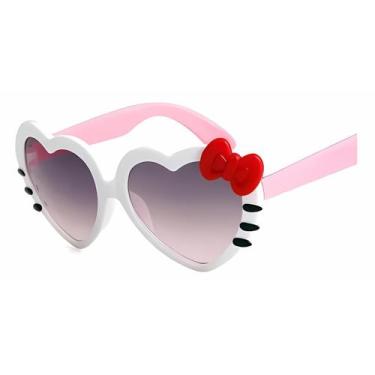 Imagem de Óculos de Sol Infantil Laço Coração Proteção UV - Poolsy, Branco Rosa