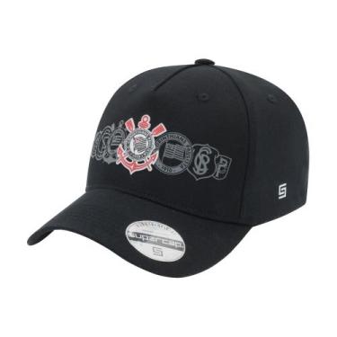 Imagem de Boné Corinthians Supercap Aba Curva Preto Símbolos Oficial, Único, Pre
