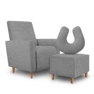 Imagem de Kit Amamentação Poltrona + Puff + Almofada Sophia Linho Cinza - Clique