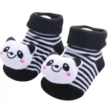 Imagem de Meia bebê pantufa bichinhos menina/menino  - Kadu modas, Panda listrad