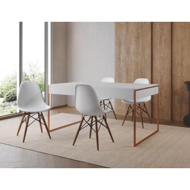 Imagem de Conjunto Industrial Filadelfia 137x90 Ferro Cobre Tampo Branco 4 Cadei