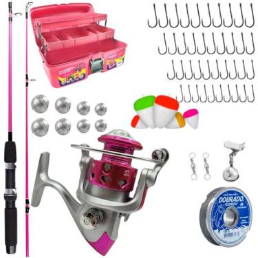 Imagem de Kit Pesca Feminino Completo Molinete 3 Rolamento + Vara 1,20m 8-15lbs 