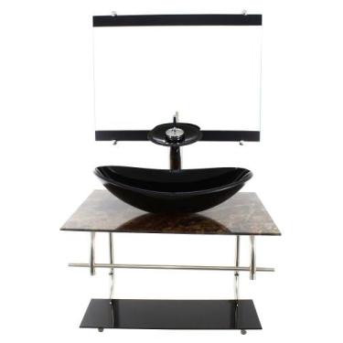 Imagem de Gabinete de vidro inox para banheiro 60cm oval mármore imperador - Cub