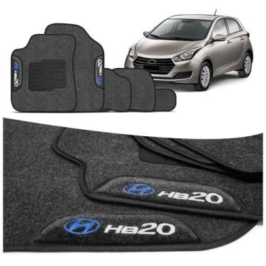 Imagem de Jogo de Tapetes Carpete HB20 2012 a 2019 Grafite Com Logo Bordado Conc