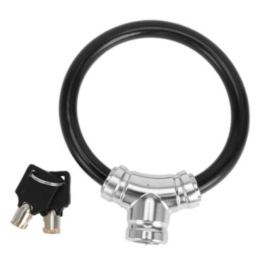 Imagem de Hihaha Cadeado de bicicleta com chave/cabo de anel portátil antifurto para bicicleta de montanha, bicicleta de estrada/mini anel de liga ABS PVC 39 cm/1 peça preta