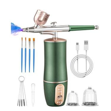 Imagem de Kit de aerógrafo com compressor, conjunto de escova de ar portátil sem fio recarregável, conjunto de pistola de aerógrafo portátil para arte de unhas, maquiagem, pintura, decoração de bolo