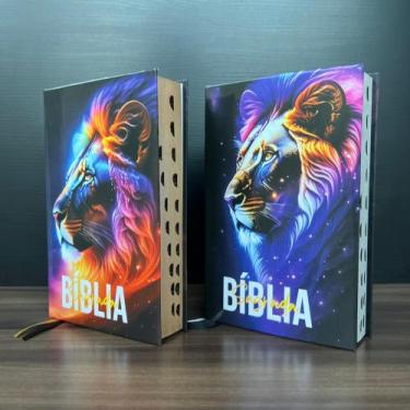 Imagem de Kit 2 Bíblias Cristãs Leão Colorido com Harpa Com Índice e LETRAS MÉDI