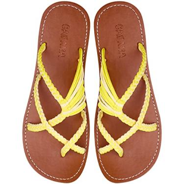 Imagem de Capana Sandálias rasteiras femininas de tecido - sandálias trançadas com tiras, sandálias de praia para mulheres verão elegante, sandálias boêmia de corda, sapatos femininos casuais de primavera,