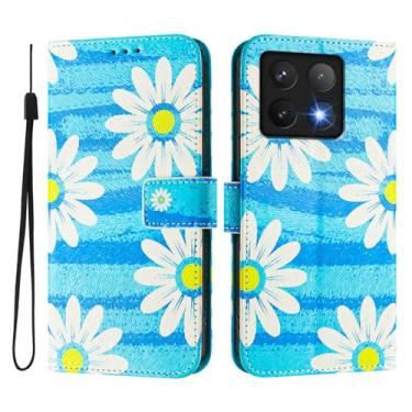 Imagem de Capa carteira para Xiaomi 14T Pro, 3 compartimentos para cartão, 1 compartimento para dinheiro, capa flip de couro PU com padrão fofo, capa com fivela magnética à prova de choque, compatível com