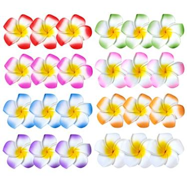 Imagem de Pacote com 24 clipes de cabelo de flores havaianas, 6,3 cm de espuma plumeria clipe de acessórios de cabelo para mulheres, decorações de festa tropical Havaí, roupa de férias na piscina