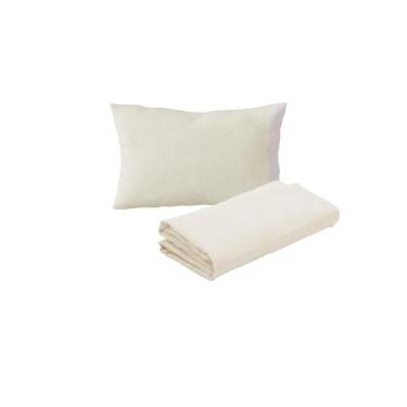 Imagem de Kit 2 Lençóis Berço Desmontável e 2 Fronhas Malha 100% Algodão Cru Arr