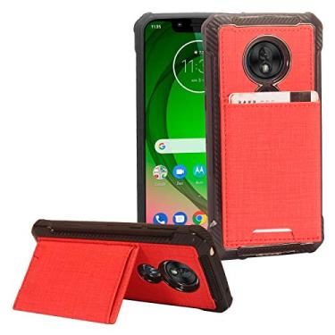 Imagem de Capa para celular T-Mobile REVVLRY, Motorola Moto G7 Play, G7 Optimo XT1952/DL - Capa de telefone com compartimento para cartão de crédito híbrido/suporte - EC5 vermelha