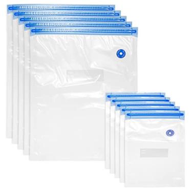 Imagem de CASA -J Sacos Sous Vide 10 peças, saco selador a vácuo reutilizável com válvula de ar e etiquetas, sacos de armazenamento com zíper a vácuo para preservação de alimentos, branco 22 x 16 cm/50 x 35 cm