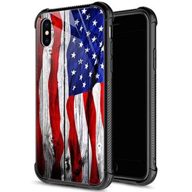 Imagem de Capa para iPhone Xs, Capa para iPhone X Personality Creative Padtern Space Black Hole Astronaut Dunk de vidro temperado traseiro à prova de choque Capa protetora para celular para homens meninos legais, iPhone XS MAX, Wood grain us flag